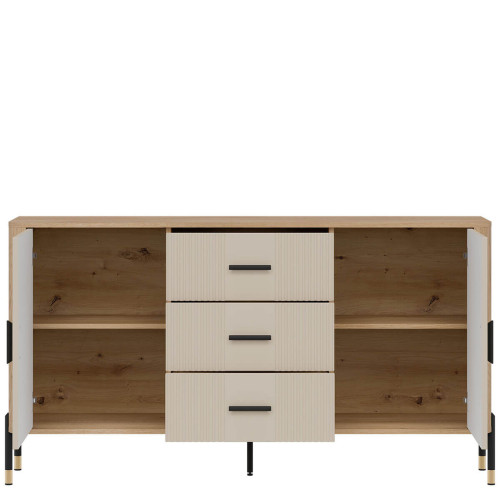 Фото комода DANTE DT06 LIVEO дуб кремона торро / кашемір / чорні ручки – вигляд спереду наповнення