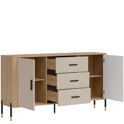 Фото комода DANTE DT06 LIVEO дуб кремона торро / кашемір / чорні ручки – вигляд збоку наповнення