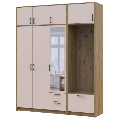 Фото шафи 3 ДСП з вішалкою, дзеркалом та антресоллю РОНДІ  ДОРОС (DOROS) 181х52х236 дуб артизан / кашемір