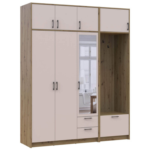 Фото шафи 3 ДСП з вішалкою, дзеркалом та антресоллю РОНДІ  ДОРОС (DOROS) 181х52х236 дуб артизан / кашемір – вигляд збоку