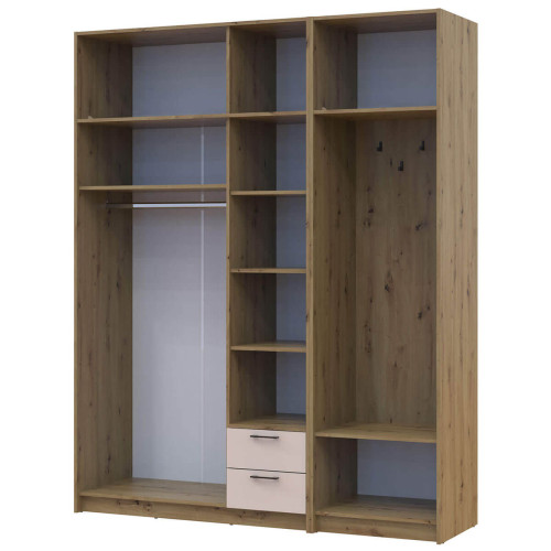 Фото шафи 3 ДСП з вішалкою, дзеркалом та антресоллю РОНДІ  ДОРОС (DOROS) 181х52х236 дуб артизан / кашемір – вигляд збоку наповнення