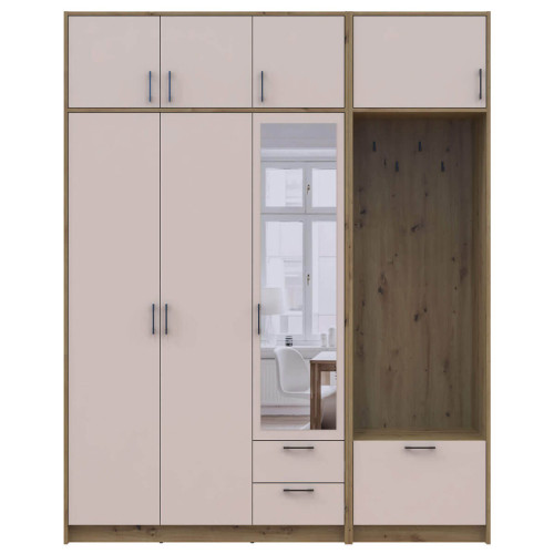 Фото шафи 3 ДСП з вішалкою, дзеркалом та антресоллю РОНДІ  ДОРОС (DOROS) 181х52х236 дуб артизан / кашемір – вигляд спереду