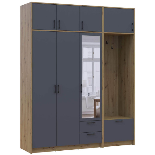 Фото шафи 3 ДСП з вішалкою, дзеркалом та антресоллю РОНДІ  ДОРОС (DOROS) 181х52х236 дуб артизан / графіт – вигляд збоку